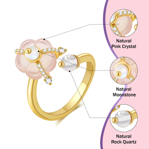 Anillos de cristal curativo con piedra de cristal natural, joyería fina al por mayor, anillos de cristal de flores ajustables de plata 925 - Product Image 3