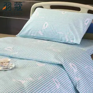 병원 침대 시트 자카드 100% 면 4종 세트 항균 스트라이프 싱글/트윈 플랫 시트 세트 병원 침구 - Product Image 4