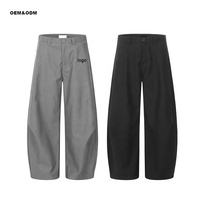 Celana panjang pria, celana panjang kancing longgar ritsleting Fly Streetwear warna Solid layanan olahraga OEM