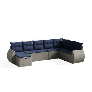Conjunto de Sofás de Jardín de Mimbre Sintético para Exteriores, Color Gris, 8 Piezas con Cojines, Diseño Contemporáneo Impermeable - Product Image 1