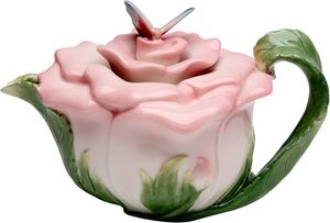 Théière en céramique papillon sur <span class=keywords><strong>rose</strong></span> Théière personnalisée de 5 à 1/2 pouces de haut