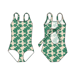 Traje de Baño de Una Pieza para Niñas Pequeñas, Diseño Hawaiano Personalizado con Estampado de Conchas, Protección UPF50, Sin Mangas, Lazo <span class=keywords><strong>en</strong></span> la Espalda, para Verano y Vacaciones - Product Image 5