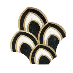 Mosaico de Mármol Pulido en Forma de Escama de Pez GGL, Incrustaciones de Mosaico de Latón Cortado con Chorro de Agua - Product Image 4