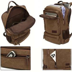 <b>Canvas</b> <b>Backpack</b> Zipper Large Capacity Multi-compartment Student Bookbag Durable Laptop Travel Daypack Waterproof Polyester - Product Image 3