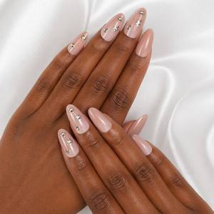 Faux Ongles à Presser en Strass en Gros, Forme Stiletto, Rose Nude Diamant, Logo Personnalisé, Réutilisables, pour Femmes - Product Image 1