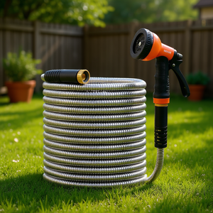 Manguera de Jardín de Acero Inoxidable de 30.5 m (100 pies) y 16 mm (5/8 pulgadas), Resistente a la Oxidación, Flexible, Anti-torceduras, para Riego de Jardín, con Boquilla de 10 Funciones - Product Image 2