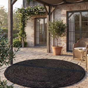 Tapis en jute organique noir de haute qualité, tressé à la main, à poils ras, épaisseur moyenne, pour salon, chambre, couloir, patio, décoration intérieure - Product Image 4