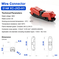 Connecteur de fil à serrage rapide de type H à 1 broche en laiton rouge Scotch Lock, bornes à sertir 22-18AWG, boîtier PC, bande LED, câble audio de voiture