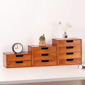 Retro Wooden <b>Drawer</b> <b>Storage</b> <b>Box</b> Rectangle Desktop Organizer Multifunctional Neatening Unit Freestanding Office Use - Product Image 5