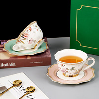Service à thé en céramique de luxe à motifs floraux et d'oiseaux, théière en verre avec base chauffante, service à thé européen pour l'heure du thé et les cadeaux