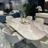 Table à manger en marbre naturel poli sur mesure, rose, moderne, de luxe, pliable, pour la maison, l'hôpital, l'hôtel, la villa, le salon
