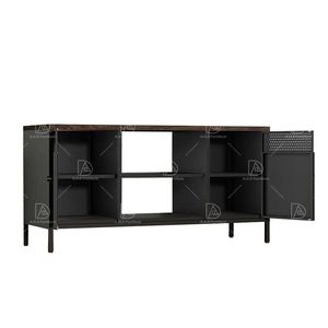 Soporte de <span class=keywords><strong>TV</strong></span> moderno negro, mesa de centro, armario de almacenamiento de 3 puertas de lujo con tapa de madera de acero para el hogar, sala de estar o dormitorio escolar - Product Image 6