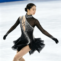 Costume de patinage artistique noir à col montant, manches longues, dos en maille croisée, robe ornée de strass pour filles et adultes, performance sur glace