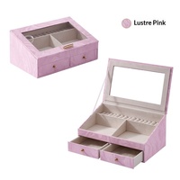 Organisateur de bijoux de luxe en cuir PU double couche avec serrure, fenêtre transparente, doublure en velours, portable pour bagues et colliers