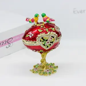 صندوق هدايا مجوهرات من SHINNYGIFTS مزين بطبقتين على شجرة الطيور لهدايا حفلات الزفاف مصنوع يدويًا من الطلاء المينا للديكور المنزلي