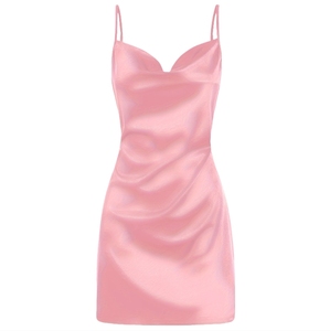 Abito estivo elegante tinta unita senza schienale <span class=keywords><strong>abiti</strong></span> da sera corti senza maniche in raso senza maniche <span class=keywords><strong>mini</strong></span> tubini attillati - Product Image 1