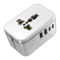 Adaptateur de voyage universel avec 2 ports USB + 2 ports Type-C, charge rapide PD 20W, prise tout-en-un en plastique pour prises US/UK/EU/AU