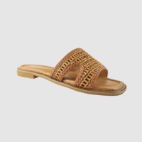 Sandales plates ouvertes pour femmes, en paille tressée, souples, à enfiler, décontractées, légères, antidérapantes, pour l'extérieur, été