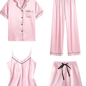 Ensemble de vêtements de détente pour femmes de style européen et américain, simple, élégant, camisole sexy, pyjama en satin imitation soie - Product Image 4