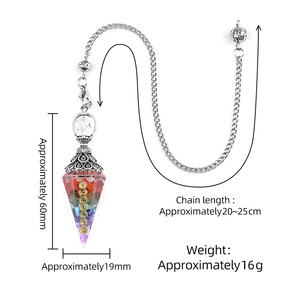 Gran oferta resina Multi estilo 7 Chakra péndulo de piedra triturada Natural con cadena de Metal para adivinación hipnosis curación alma joyería - Product Image 2