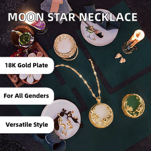Collier Pendentif Personnalisable en Acier Inoxydable Plaqué Or avec Zircon, Design Simple Coquillage Naturel Lune Étoile, Chaînes Tendance et Élégantes pour - Product Image 2