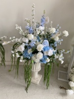 Décoration florale de style jardin en soie durable au design luxueux, fleurs artificielles pour centre de table de mariage, blanc et bleu