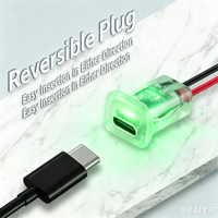 Conector de Carga USB-C Transparente Precableado con Luz Indicadora de Encendido y Cable, Tipo C Hembra, LED de Doble Color LN-010