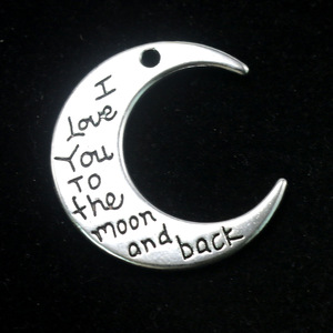 Ciondoli a forma di luna 'I LOVE YOU to the MOON and BACK' in lega di zinco color argento antico, per creazione fai da te, accessori per gioielli - Product Image 3