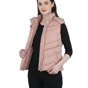 Chaleco Acolchado Rosa para Mujer, Cuello Alto, Cierre de Cremallera, Impermeable, Cortavientos, Ropa Exterior Informal, Largo Regular, Frente Sólido - Product Image 4