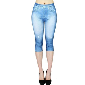 Legging court pour femme, pantalon imitation jean, extensible, longueur mollet, culotte taille haute, <span class=keywords><strong>jegging</strong></span>, nouvelle collection été - Product Image 5
