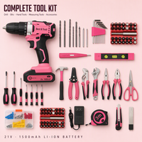 Perceuse sans fil rose améliorée 21V et kit d'outils 120 pièces, kit portable multifonctionnel, perceuse manuelle 10 mm, ensemble d'accessoires 110 pièces