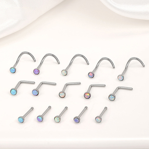 Stainless Steel Opal <b>Nose</b> <b>Studs</b> Pin | <b>L</b>-<b>Shaped</b> Straight Curved Design | Hypoallergenic Children's Wedding Body Piercing Jewelry - Product Image 4