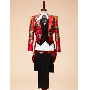 Mode garçons vêtements <span class=keywords><strong>Blazer</strong></span> gilet pantalon ensemble Jacquard <span class=keywords><strong>noir</strong></span> rouge garçon costume ensembles Performance queue costume - Product Image 1