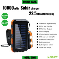 Batterie externe solaire 10000 mAh, chargeur de téléphone portable, étanche, portable, pour l'extérieur, avec double lampe torche LED, boussole, antichoc SP3-10000