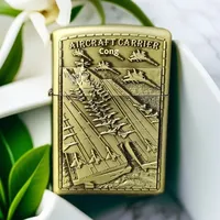 Briquet à cigarettes en métal pour fabricants, avec relief tridimensionnel porte-avions, cadeau, briquet coupe-vent au kérosène pour cigares et cigarettes
