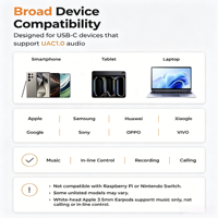 Adaptateur audio USB-C vers 3,5 mm portable 2-en-1 avec sortie de charge rapide PD 60W pour ordinateurs portables et tablettes, câble tressé en nylon