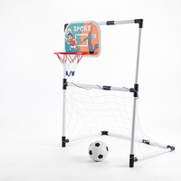 Jouet sportif : Mini panier de basket 2-en-1 à hauteur réglable avec support et but de football en plastique multicolore pour l'entraînement des garçons