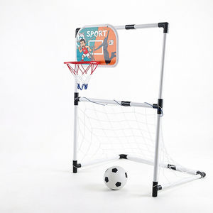 Jouet sportif : Mini <span class=keywords><strong>panier</strong></span> <span class=keywords><strong>de</strong></span> <span class=keywords><strong>basket</strong></span> 2-en-1 à hauteur réglable avec support et but <span class=keywords><strong>de</strong></span> football en plastique multicolore pour l'entraînement des garçons - Product Image 1