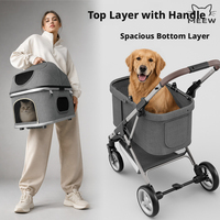 Poussette pour animaux de compagnie à double étage, cabine supérieure amovible, conception pliable facile pour petits animaux, idéale pour les sorties et les courses, commande en gros
