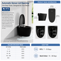 WC intelligent monobloc en céramique moderne avec télécommande, siège chauffant, double chasse, affichage LED, siphon et siphon en P inclus