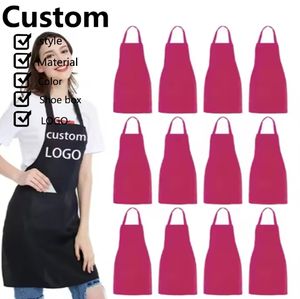 Custom Logo <b>Black</b> White Pink Restaurant Polyester <b>Apron</b> Customized Bib Kitchen <b>Apron</b> for Women Men with Pockets - Product Image 3