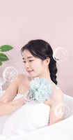 Luffa de bain 2 en 1, sangle de douche, luffa exfoliante pour le dos, boule de douche longue et extensible avec poignée en corde et ventouse en silicone
