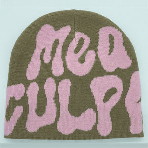 Mea Culpa Y2k Bonnet Acrylique Personnalisé Hiver Bonnets Tricot Haute Qualité Unisexe Tricoté Partout Jacquard Bonnet - Product Image 3