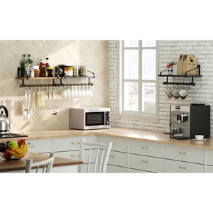 Étagère murale en bois rustique pour salon <span class=keywords><strong>cuisine</strong></span> porte-épices porte-serviettes 8 crochets amovibles Solution de rangement suspendue en plastique usage domestique - Product Image 6