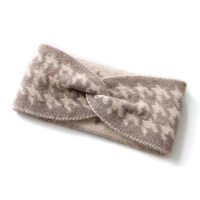 Fournisseur d'accessoires de mode : Bandeau cache-oreilles en cachemire de Mongolie premium, motif pied-de-poule, tricot torsadé