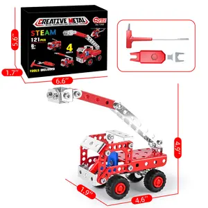 2024 Schlussverkauf Konstruktion Metall-Erector-Set für Kinder Feuerwehrwagen Metallbaustein-Set Spielzeug für Jungen und Mädchen Geschenk