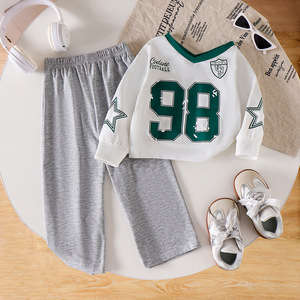 เสื้อเชิ้ตแขนยาวสีขาวลายตัวเลขสำหรับเด็กผู้หญิงฤดูใบไม้ผลิและฤดูใบไม้ร่วงใหม่พร้อมกางเกงสีเทาอ่อนสำหรับเด็กผู้หญิงอายุ 2-7 ปี - Product Image 1