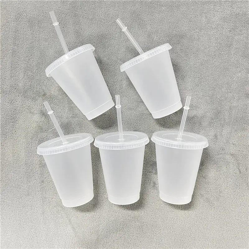 16oz 480ml été gobelets à café Réutilisable en plastique Givré glacée tasse transparente avec Couvercles et Pailles