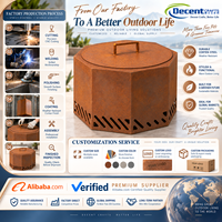 Brasero octogonal en acier Corten pour extérieur, avec couvercle à patine de rouille et poignée, pour brûler du bois, idéal pour patio et jardin