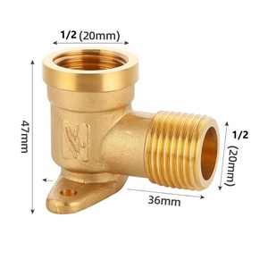 Raccord de tuyauterie en laiton, coude à oreilles tombantes à 90 degrés / coude mural G1/2 femelle x G1/2 femelle pour système de douche et raccordement de chauffe-eau - Product Image 5